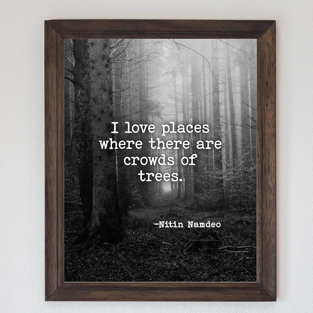 Love Places Where There Are Crowds of Trees-Inspirational Quotes Wall Art -8x10" Forest w/Trees Black &amp; White Photo Print-Ready to Frame. Home-Office-School-Nature Decor. Reminder to Get Outdoors!