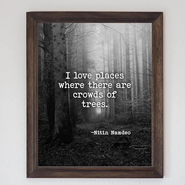 Love Places Where There Are Crowds of Trees-Inspirational Quotes Wall Art -8x10" Forest w/Trees Black &amp; White Photo Print-Ready to Frame. Home-Office-School-Nature Decor. Reminder to Get Outdoors!