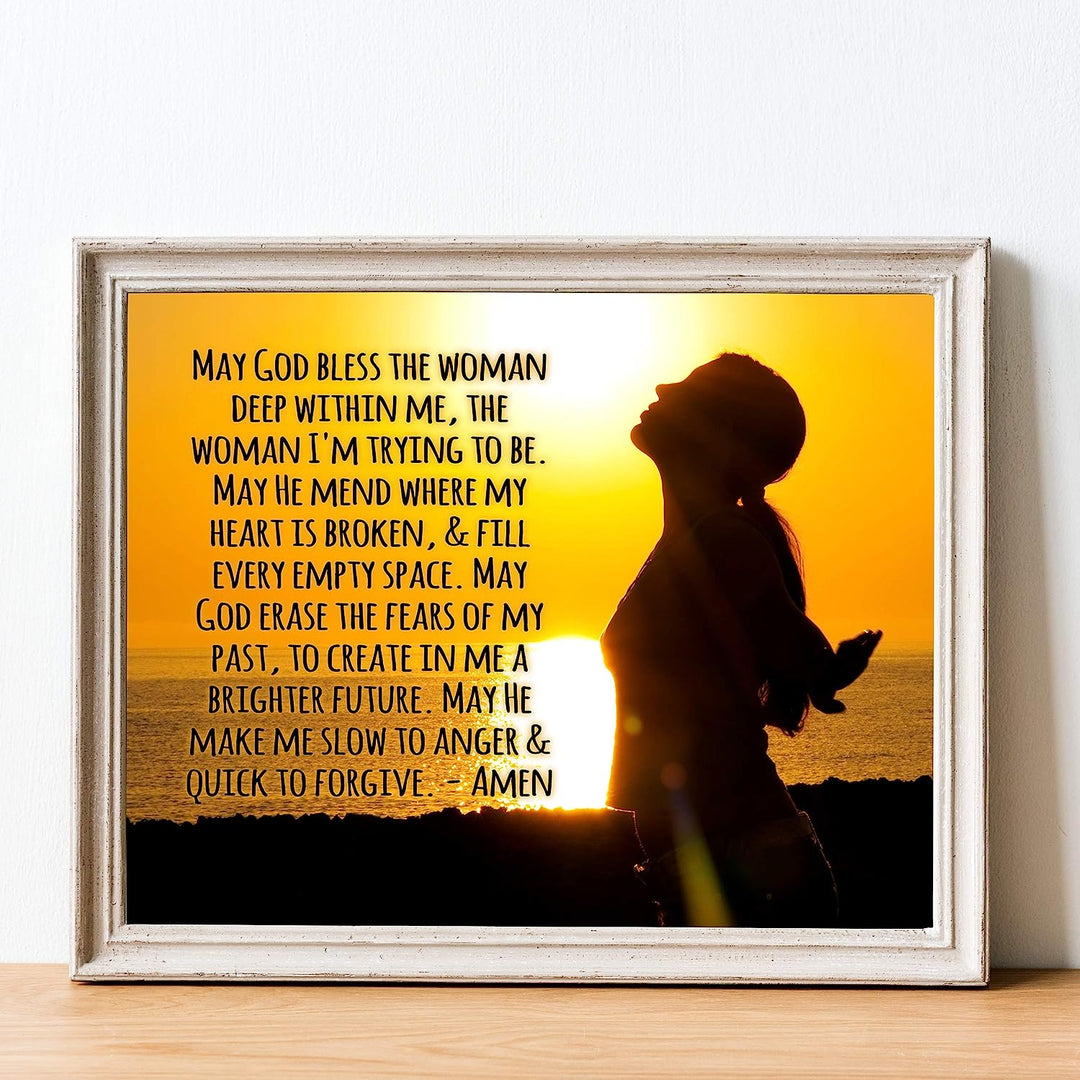 ?May God Bless the Woman Deep Within Me" Inspirational Prayer Wall Art -14 x 11" Rustic Christian Poster Print-Ready to Frame. Home-Office-Farmhouse-Church Decor. Great Religious Gift of Faith!