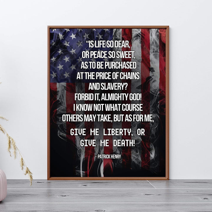 Give Me Liberty or Give Me Death!-Patrick Henry Quotes Wall Art - 11 x 14" Patriotic American Flag Print-Ready to Frame. Pro-American Decor for Home-Office-Garage-Bar-Cave. Great Political Gift!