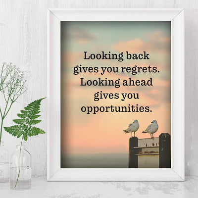 Looking Ahead Gives You Opportunities Beach Poster Print-8x10" Inspirational Quotes Wall Art-Ready to Frame. Home-Office-Ocean Theme Decor. Perfect Guest-Beach House Sign! Great Life Lesson!