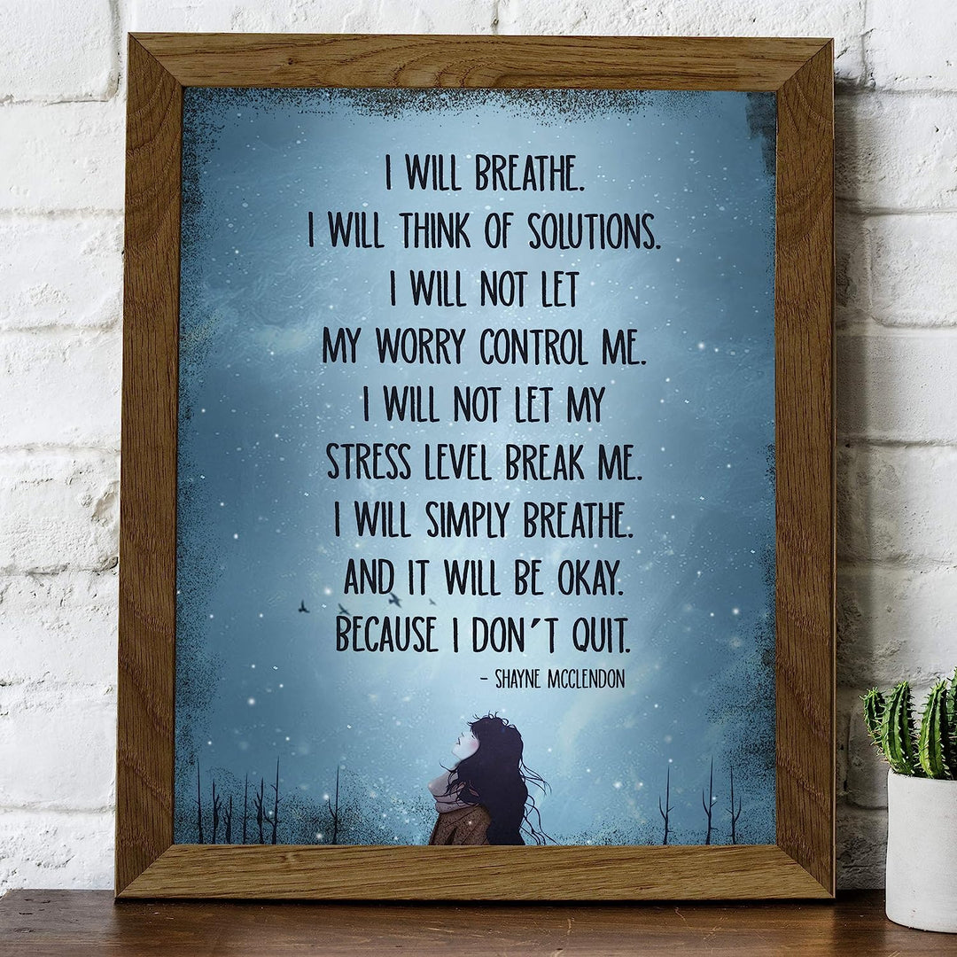 I Will Simply Breathe and It Will Be Okay Inspirational Quotes Wall Art-8 x 10" Modern Typographic Poster Print-Ready to Frame. Positive Home-Office-Dorm-Gym-Meditation Decor. Great Advice for All!