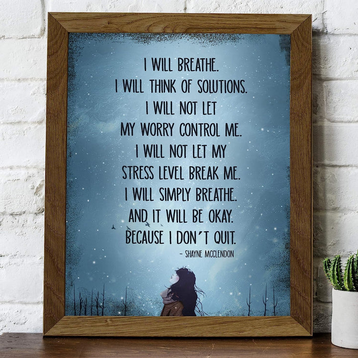 I Will Simply Breathe and It Will Be Okay Inspirational Quotes Wall Art-8 x 10" Modern Typographic Poster Print-Ready to Frame. Positive Home-Office-Dorm-Gym-Meditation Decor. Great Advice for All!