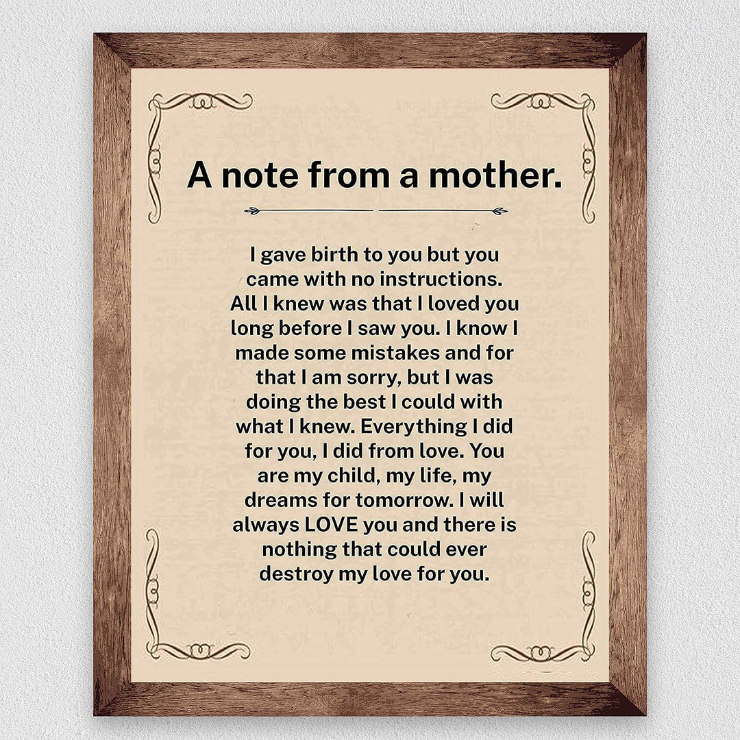 A Note From A Mother Inspirational Wall Art Sign -8x10" Vintage Typographic Poster Print-Ready to Frame. Perfect Loving Decor for Home-Nursery-Office-Clinic. Heartfelt Keepsake for All Moms!