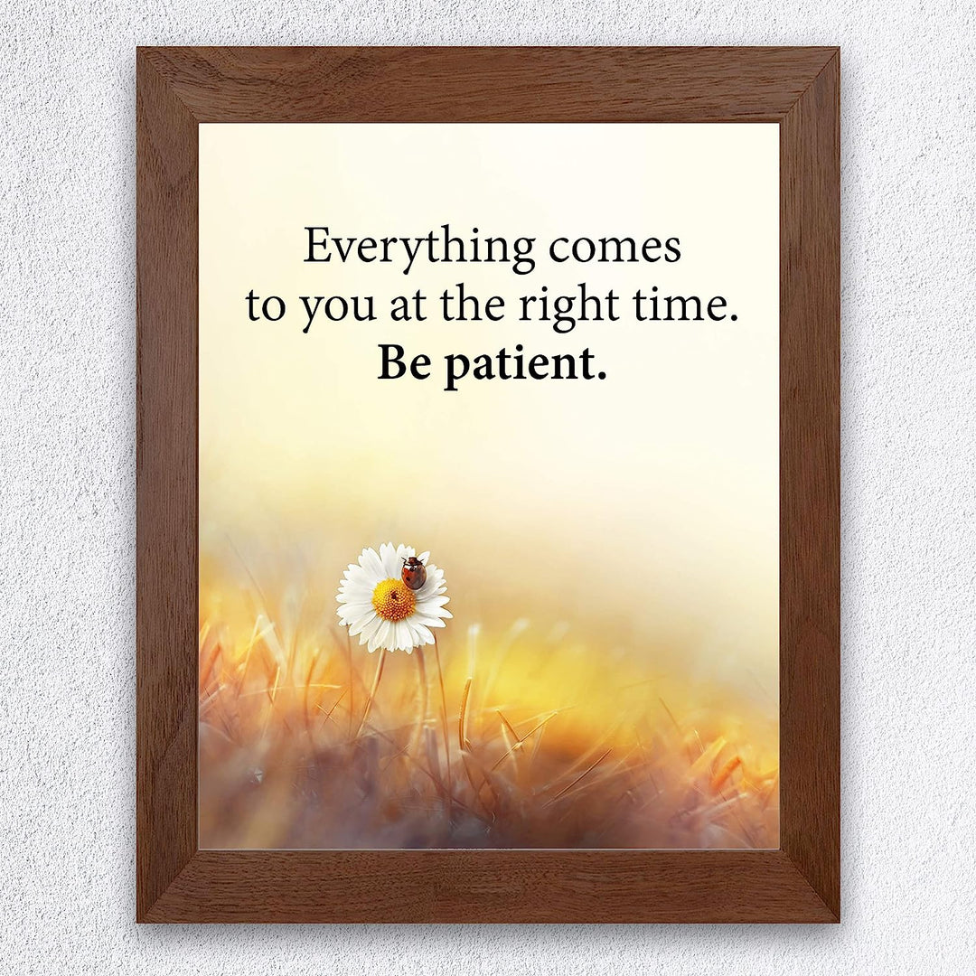 Everything Comes to You at the Right Time Inspirational Quotes Wall Art -8 x 10" Floral Print w/Ladybug Image-Ready to Frame. Motivational Home-Office-School-Dorm Decor. Great Gift of Inspiration!