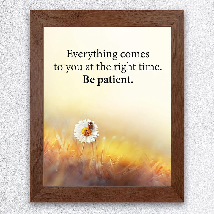 Everything Comes to You at the Right Time Inspirational Quotes Wall Art -8 x 10" Floral Print w/Ladybug Image-Ready to Frame. Motivational Home-Office-School-Dorm Decor. Great Gift of Inspiration!