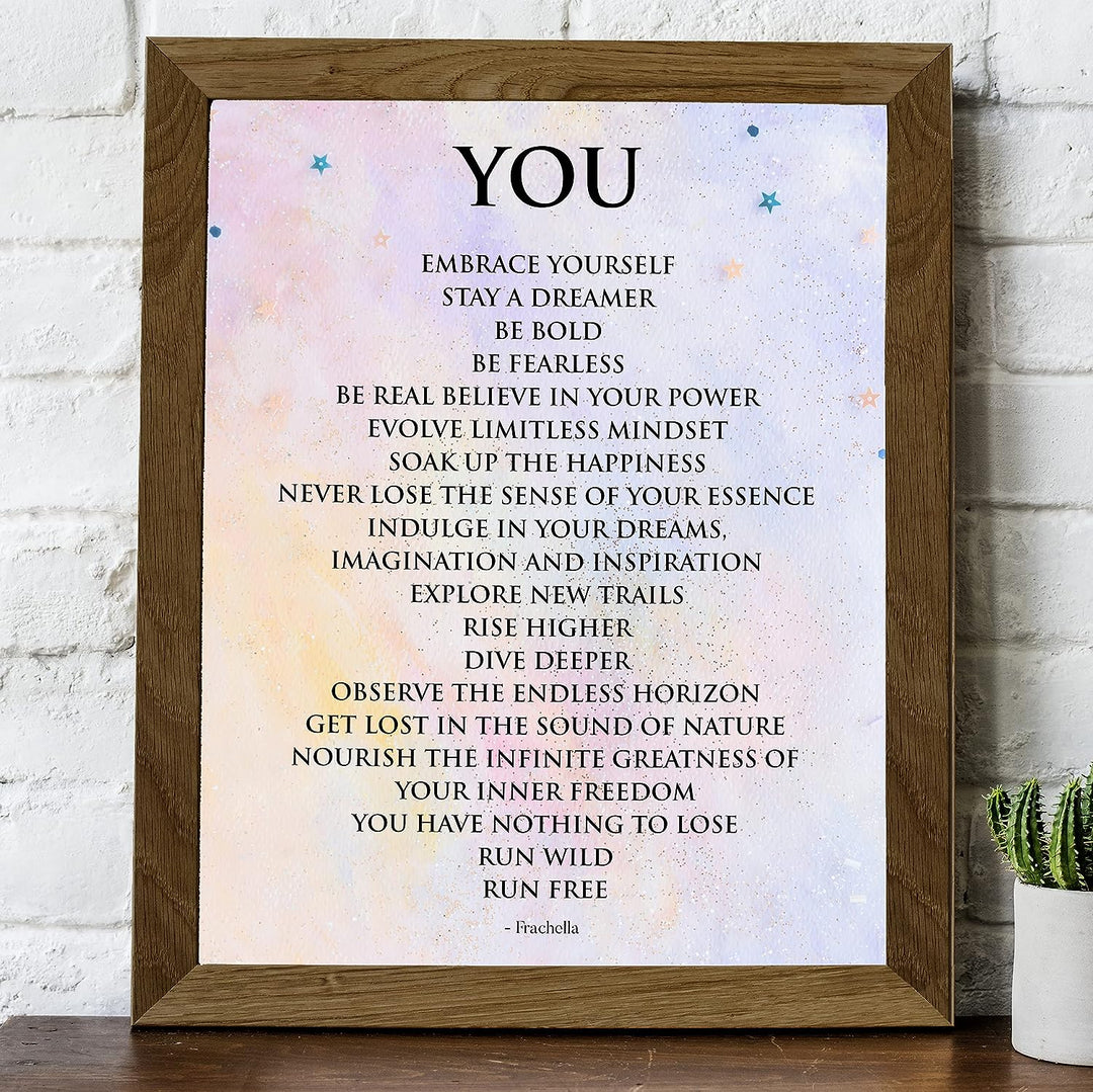 You-Embrace Yourself-Stay A Dreamer-Inspirational Wall Art Sign -8 x 10" Motivational Typographic Wall Print-Ready to Frame. Positive Home-Office-Studio-Dorm Decor. Great Gift for Inspiration!