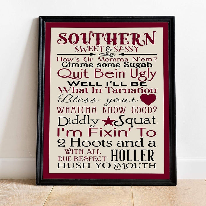 Southern-Sweet &amp; Sassy Country Rustic Wall Art-11 x 14" Decorative Farmhouse Print -Ready to Frame. Chic Decoration for Home-Office-Studio Decor. Perfect Welcome Sign! Great Gift for Southerners!