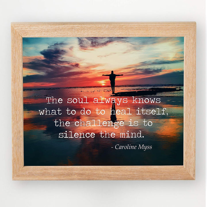 The Challenge Is to Silence the Mind Motivational Quotes Wall Art -10 x 8" Typographic Beach Sunset Print-Ready to Frame. Home-Office-Yoga Studio-School Decor. Great Zen Advice for Meditation!