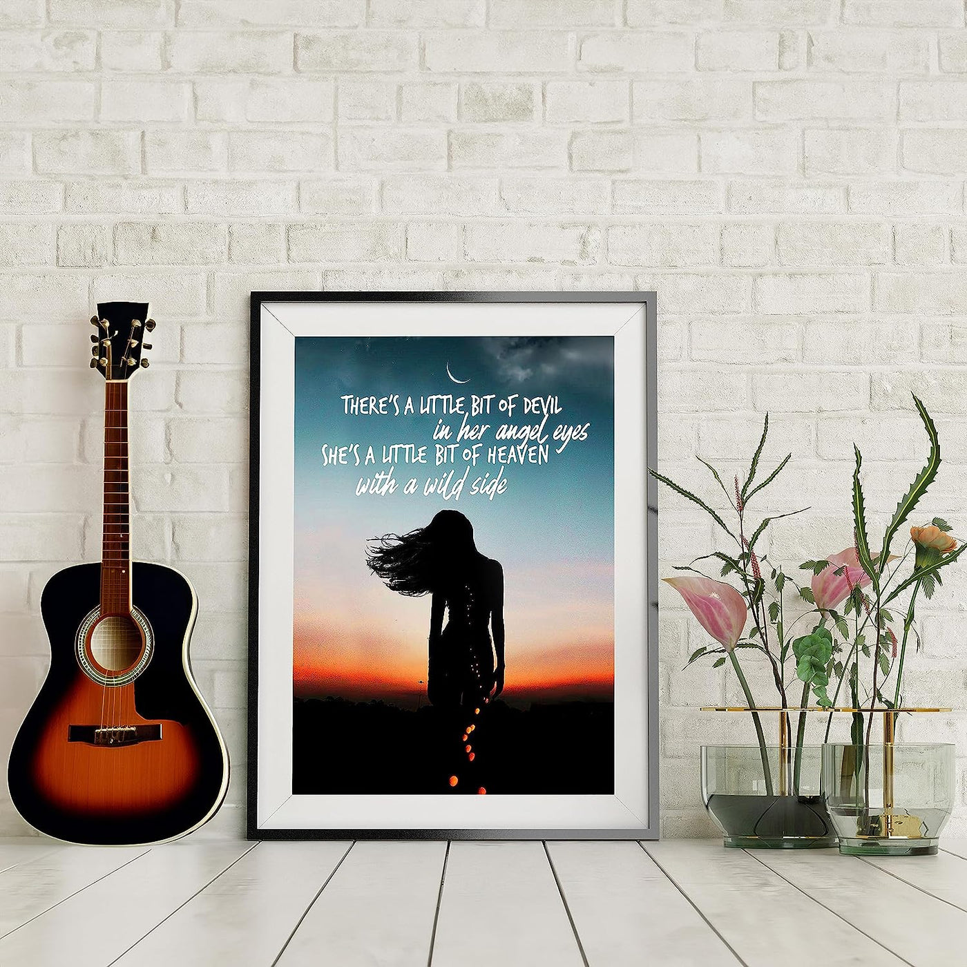 Love & Theft-"There's a Little Bit of Devil in Her Angel Eyes" Song Lyric Wall Art -8x10" Typographic Sunset Print -Ready to Frame. Home-Studio-Bar-Dorm-Cave Decor. Great Gift for Country Music Fans!