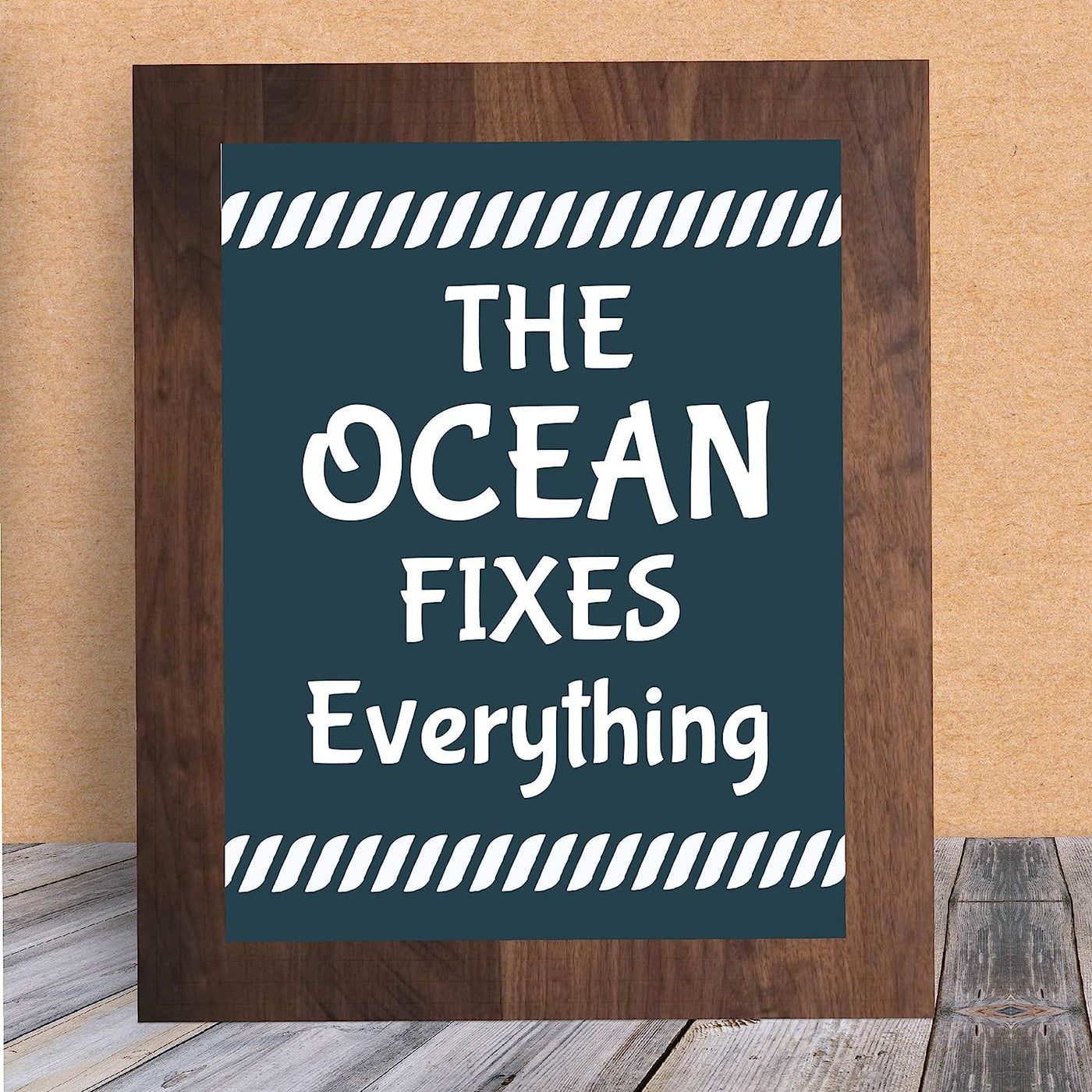 The Ocean Fixes Everything Funny Beach Sign -8 x 10" Nautical Wall Art Print-Ready to Frame. Inspirational Home-Office-Patio-Ocean Themed Decor. Perfect Fun Decoration for the Beach House!