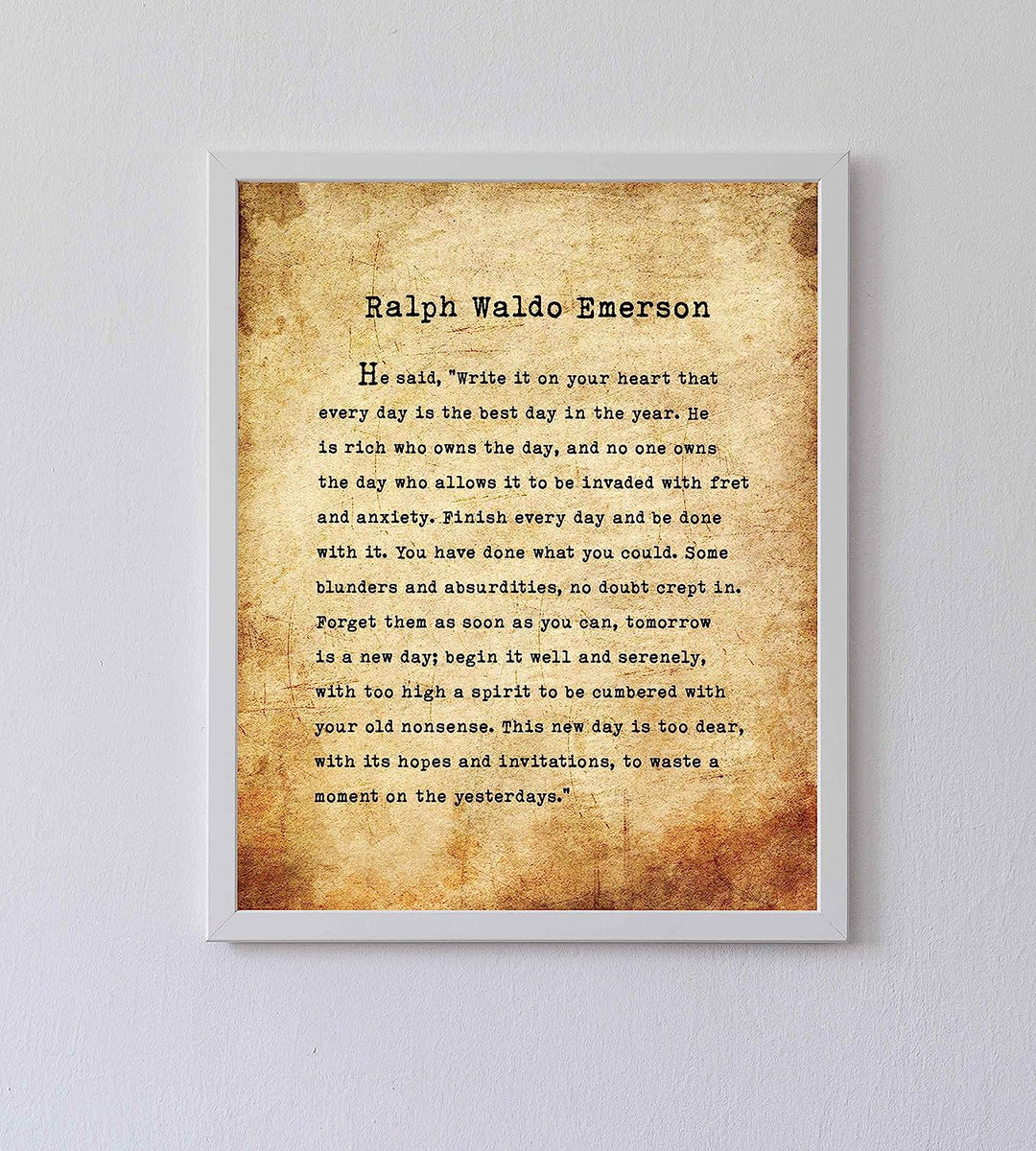 Ralph Waldo Emerson-"Finish Every Day"- Inspirational Poem Page Print- 8 x 10" Poetic Wall Art. Distressed Parchment Print-Ready To Frame. Home-Office-Study-School Decor. Great Gift for Poetry Fans!