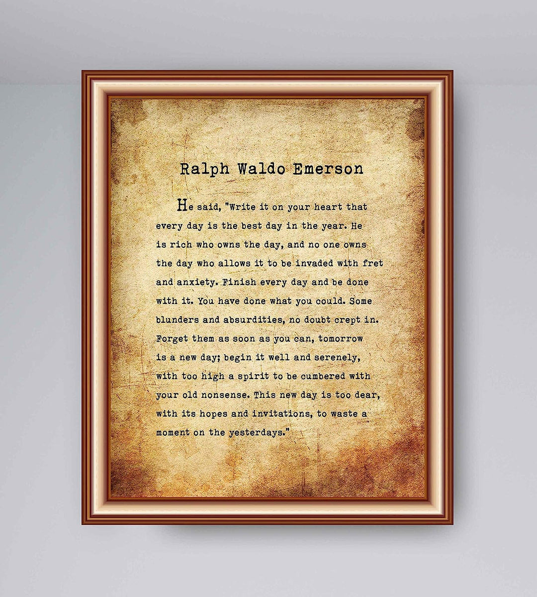 Ralph Waldo Emerson-"Finish Every Day"- Inspirational Poem Page Print- 8 x 10" Poetic Wall Art. Distressed Parchment Print-Ready To Frame. Home-Office-Study-School Decor. Great Gift for Poetry Fans!