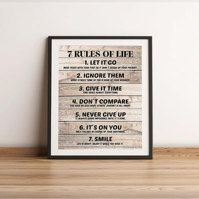 Seven Rules of Life Inspirational Quotes Wall Art-11 x 14" Motivational Poster Print w/Replica Wood Design-Ready to Frame. Home-Office-School Decor. Great for Inspiration! Printed on Photo Paper.