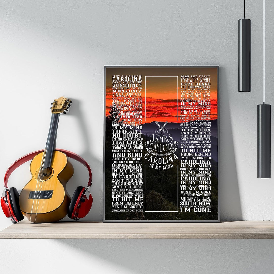 James Taylor-"Carolina In My Mind"-Greatest Hits Wall Sign-11 x 14" Song Art Poster Print-Ready to Frame. Classic Decor for Home-Studio-Bar-Dorm-Cave. Great Gift for All Folk Rock-Country Music Fans!