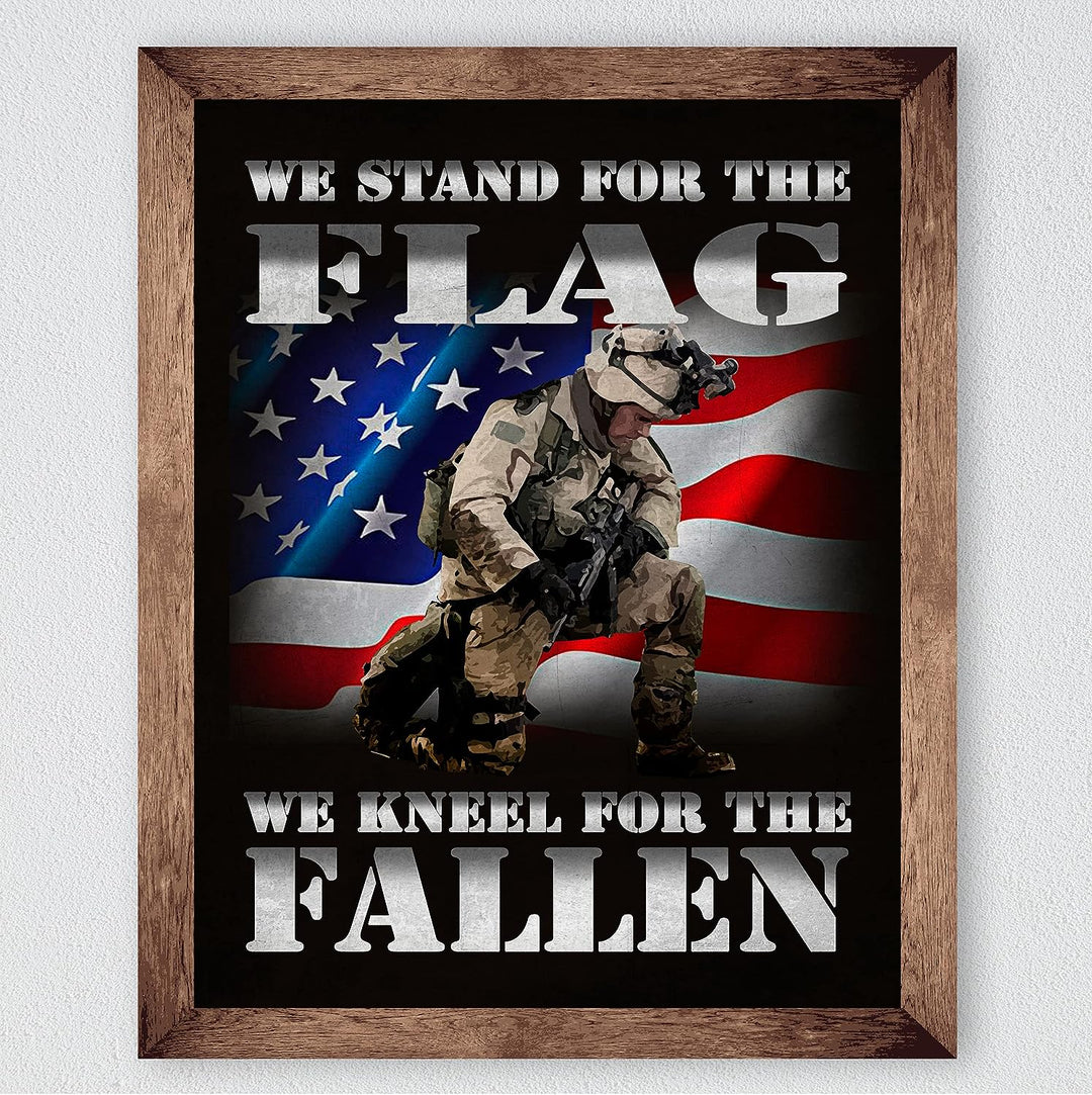 We Stand for the Flag-Kneel for the Fallen-American Flag Military Wall Art -8x10" Patriotic USA Print -Ready to Frame. Home-Office-Garage-Bar-Shop Decor. Display of Gratitude for Military-Veterans!