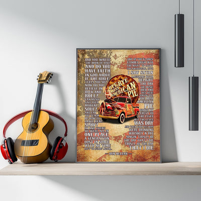 Don McLean-"Bye, Bye Miss American Pie" Song Lyric Wall Art -11 x 14" Rustic American Flag Print-Ready to Frame. Perfect Home-Studio-Bar-Dorm-Cave Decor. Great Patriotic Gift for Folk Rock Music Fans!