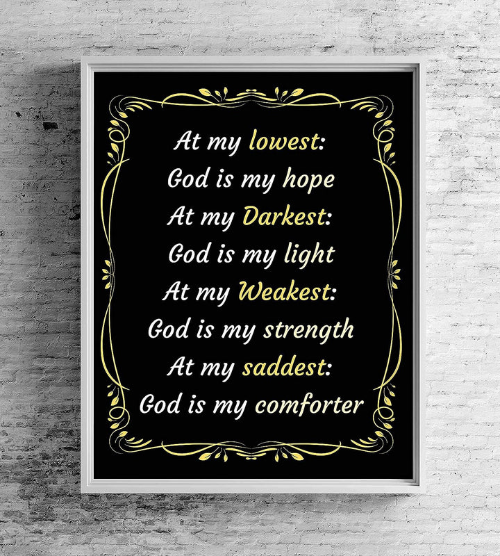 God Is My Hope-Light-Strength-Comforter-Spiritual Wall Art-8 x 10" Modern Typographic Poster Print-Ready to Frame. Inspirational Home-Office-Church D?cor. Great Christian Reminder of God&