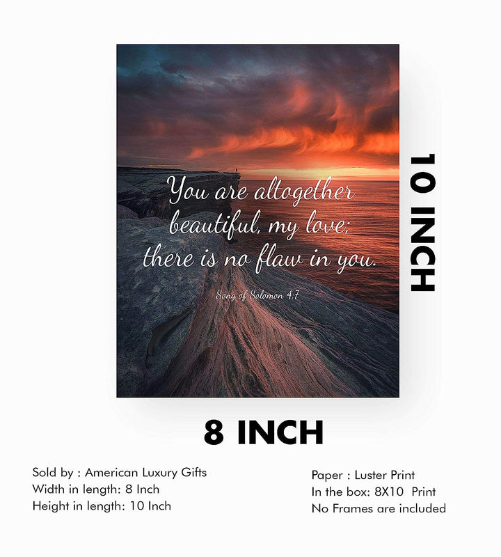 You Are Altogether Beautiful- Song of Solomon 4:7- Bible Verse Wall Print-8x10"- Sunset Scripture Wall Art-Ready to Frame. 