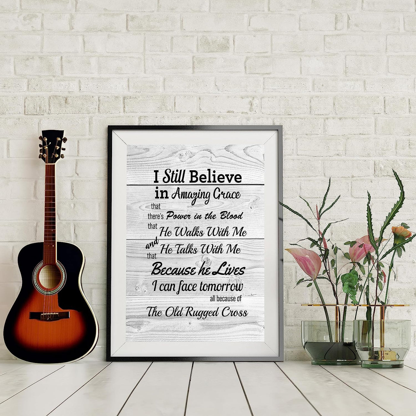 ?Still Believe-Amazing Grace-Old Rugged Cross?-Gospel Hymns Wall Art-8 x 10" Christian Song Lyric Print w/Distressed Wood Design-Ready to Frame. Perfect Religious Home-Office-Cabin-Lake House Decor!