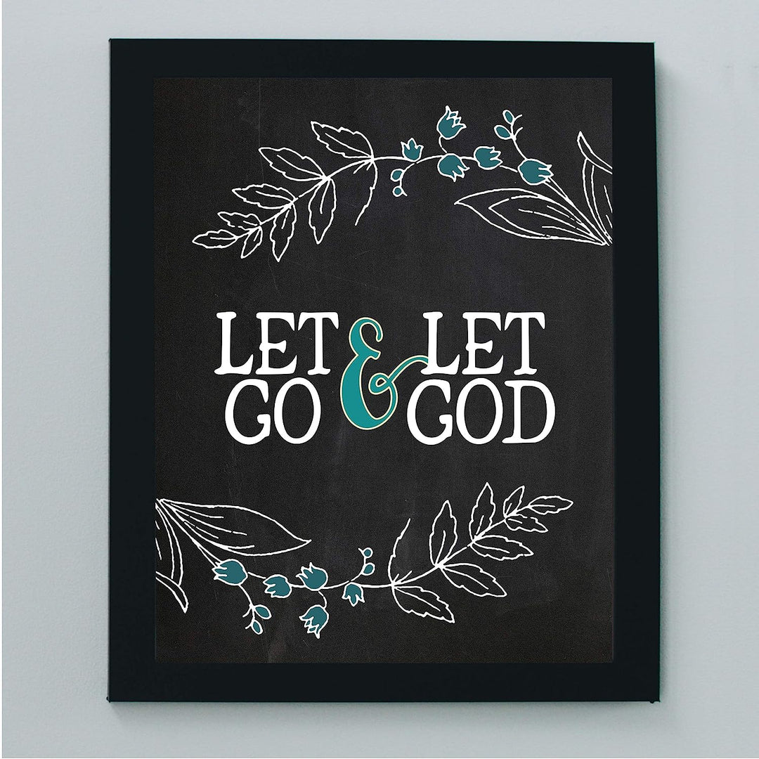 Let Go &amp; Let God Inspirational Quotes Wall Art-8x10" Floral Christian Poster Print-Ready to Frame. Modern Typographic Design. Positive Home-Office-Church Decor. Great Religious Gift! Have Faith!