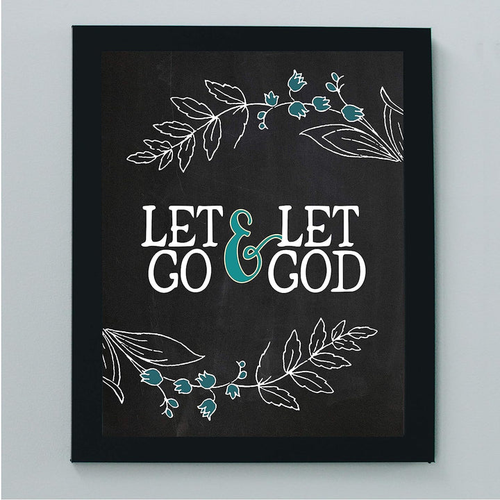 Let Go &amp; Let God Inspirational Quotes Wall Art-8x10" Floral Christian Poster Print-Ready to Frame. Modern Typographic Design. Positive Home-Office-Church Decor. Great Religious Gift! Have Faith!