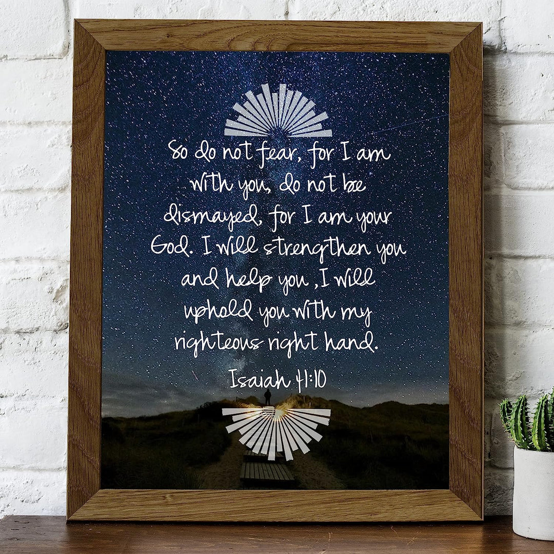 Do Not Fear, I Am With You- Isaiah 41:10- Bible Verse Wall Art- 8x10"-Starry Night w/Lit Path-Scripture Wall Print-Ready to Frame. Home D?cor-Office D?cor-Christian Gifts. He Strengthens &amp; Upholds.