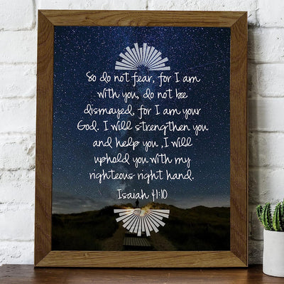 Do Not Fear, I Am With You- Isaiah 41:10- Bible Verse Wall Art- 8x10"-Starry Night w/Lit Path-Scripture Wall Print-Ready to Frame. Home D?cor-Office D?cor-Christian Gifts. He Strengthens & Upholds.