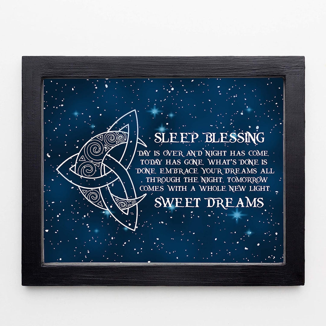 Sleep Blessing-Sweet Dreams Poetic Wall Art Sign -10x8" Celtic Starry Night Print with Crescent Moon Image-Ready to Frame. Inspirational Irish Sign for Home-Kids Bedroom-Nursery Decor. Great Gift!