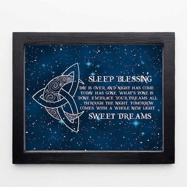 Sleep Blessing-Sweet Dreams Poetic Wall Art Sign -10x8" Celtic Starry Night Print with Crescent Moon Image-Ready to Frame. Inspirational Irish Sign for Home-Kids Bedroom-Nursery Decor. Great Gift!