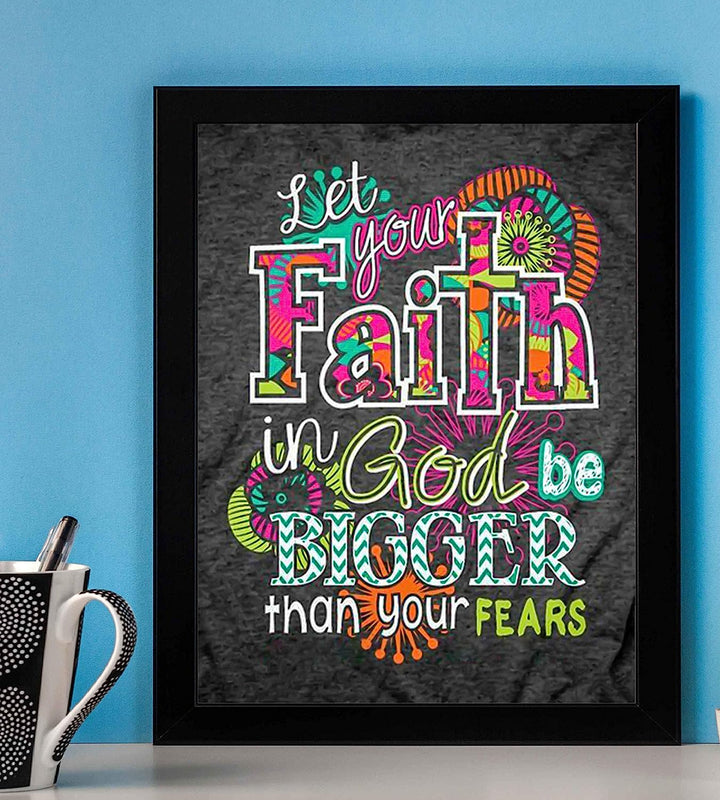 ?Faith In God-Bigger Than Fears?-Inspirational Wall Art Sign-8 x 10" Shabby Chic Abstract Poster Print-Ready to Frame. Home-Bedroom-Office-Dorm-Church D?cor. Perfect Christian Gift for Teens!