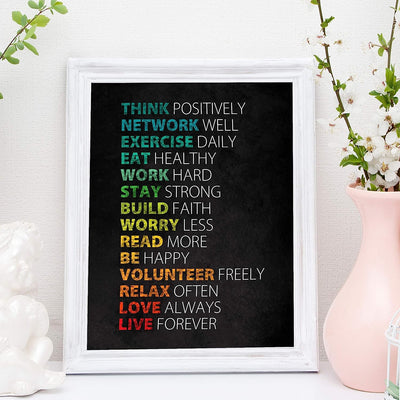 Think Positively-Work Hard-Live Forever-Happy Life Rules Sign -11 x 14" Typographic Wall Art Print-Ready to Frame. Perfect Home-Office-Studio-School-Dorm Decor. Great Positive Advice For All!