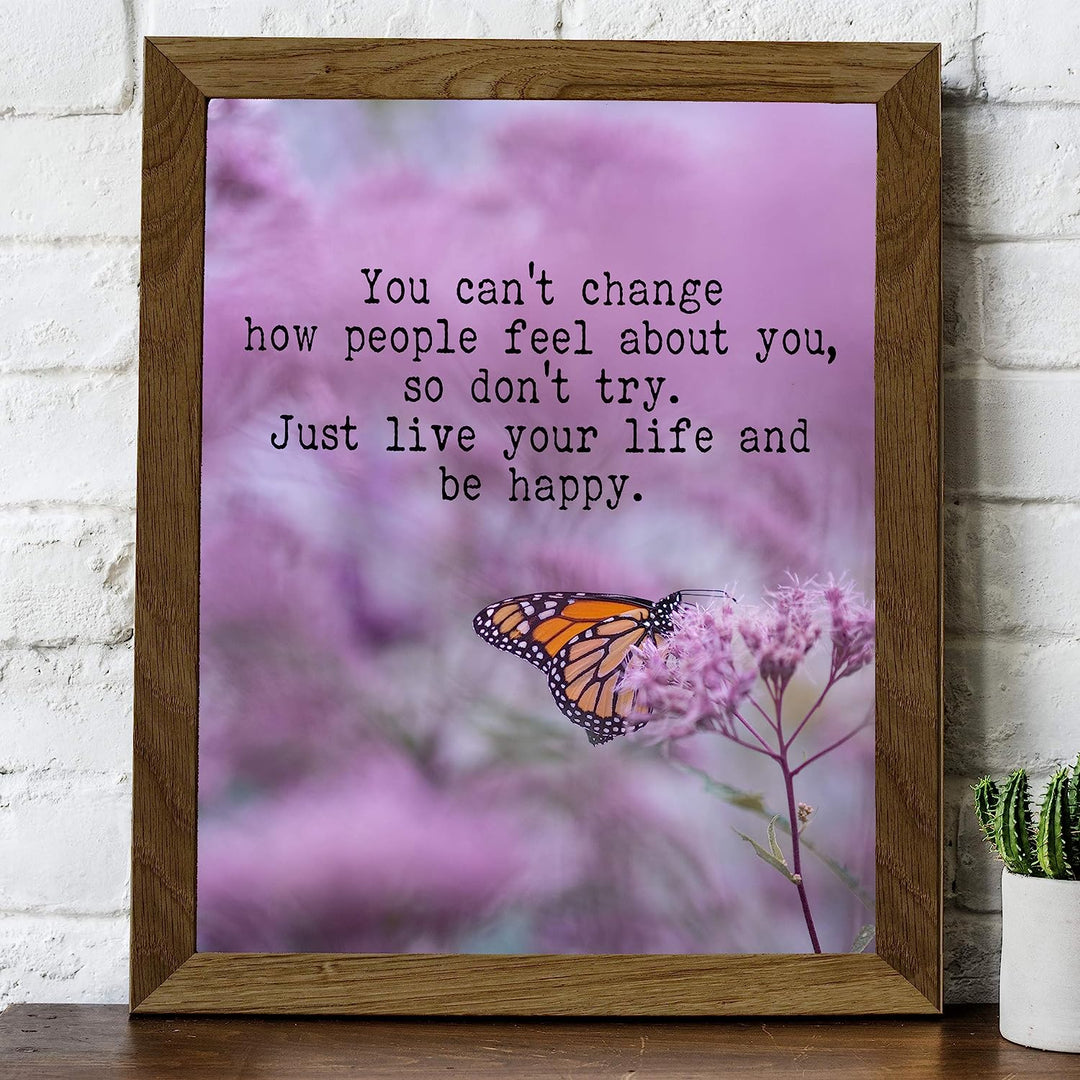 Just Live Your Life &amp; Be Happy-Inspirational Quotes Wall Art-8x10" Typographic Floral Print w/Butterfly Image-Ready to Frame. Motivational Home-Office-Studio-Dorm Decor. Great Advice for Happiness!