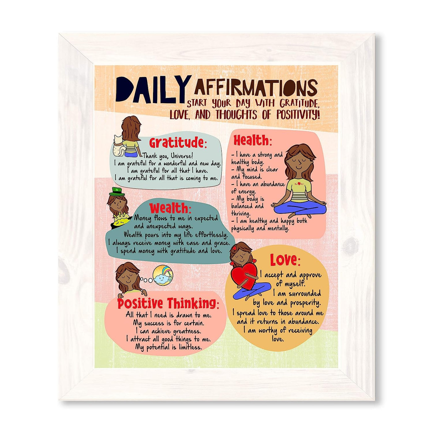 Daily Affirmations to Start Your Day Motivational Quotes Wall Decor -11 x 14" Typographic Art Print-Ready to Frame. Inspirational Home-Office-Studio-School-Zen Decor. Positive Sign for Mindfulness!
