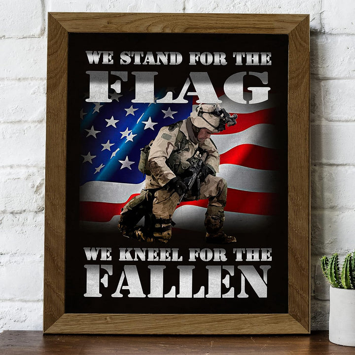 We Stand for the Flag-Kneel for the Fallen-American Flag Military Wall Art -8x10" Patriotic USA Print -Ready to Frame. Home-Office-Garage-Bar-Shop Decor. Display of Gratitude for Military-Veterans!