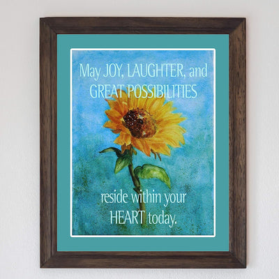 May Joy-Laughter Reside Within Your Heart Inspirational Quotes Wall Art -8 x 10" Modern Floral Poster Print-Ready to Frame. Positive Home-Office-Church-Christian Decor. Great Motivational Gift!