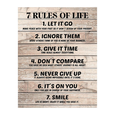 Seven Rules of Life Inspirational Quotes Wall Art-11 x 14" Motivational Poster Print w/Replica Wood Design-Ready to Frame. Home-Office-School Decor. Great for Inspiration! Printed on Photo Paper.