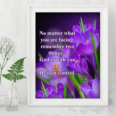 God Is With You-He Is in Control Inspirational Quotes Wall Art-8x10" Floral Christian Poster Print-Ready to Frame. Modern Typographic Design. Positive Home-Office-Church Decor. Great Gift of Faith!
