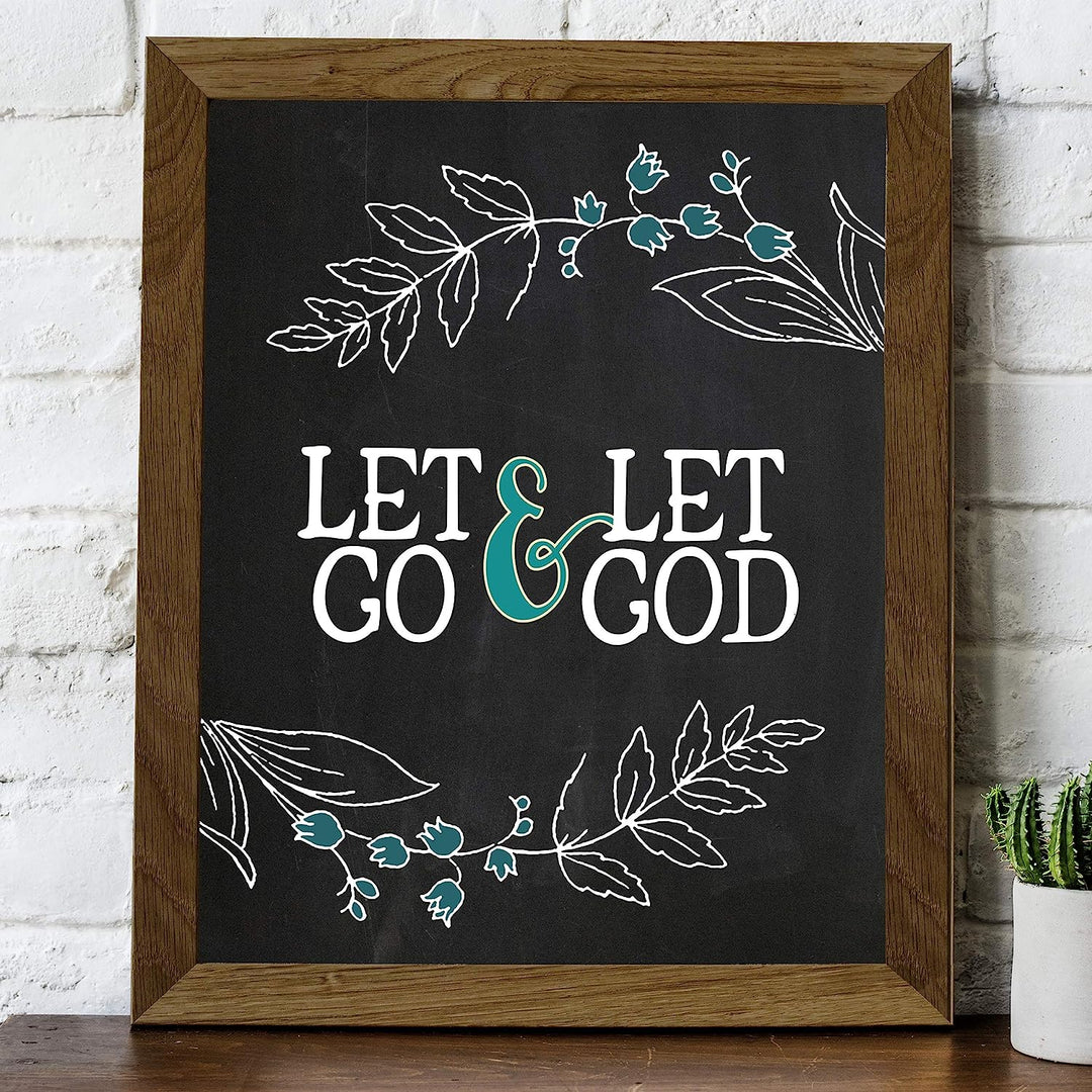 Let Go &amp; Let God Inspirational Quotes Wall Art-8x10" Floral Christian Poster Print-Ready to Frame. Modern Typographic Design. Positive Home-Office-Church Decor. Great Religious Gift! Have Faith!