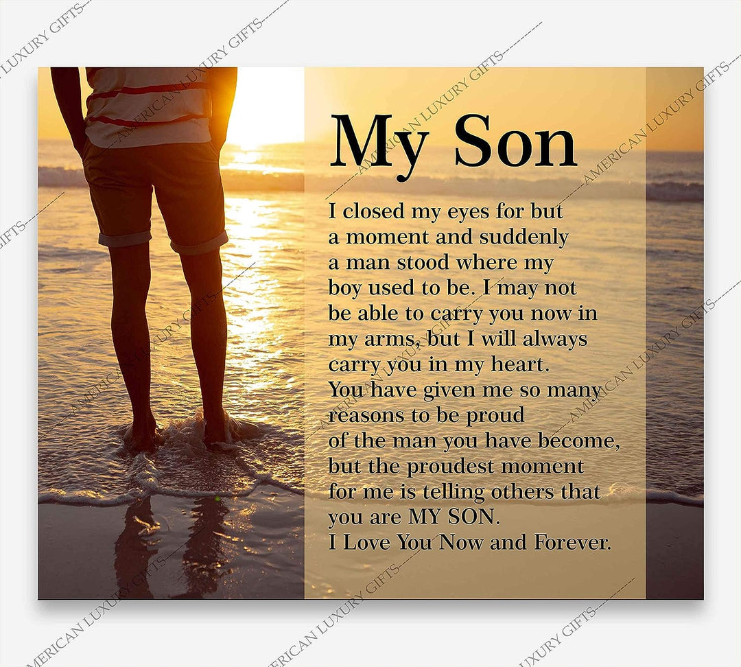 My Son-Love You Now &amp; Forever Inspirational Family Wall Art -10 x 8" Modern Typographic Beach Sunset Print-Ready to Frame. Loving, Heartfelt Message for All Sons. Great Wedding-Graduation Gift!