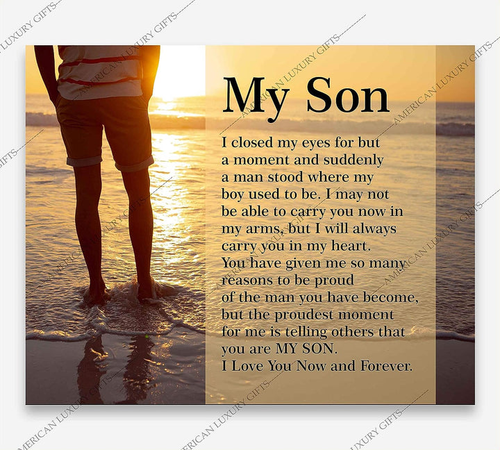 My Son-Love You Now &amp; Forever Inspirational Family Wall Art -10 x 8" Modern Typographic Beach Sunset Print-Ready to Frame. Loving, Heartfelt Message for All Sons. Great Wedding-Graduation Gift!
