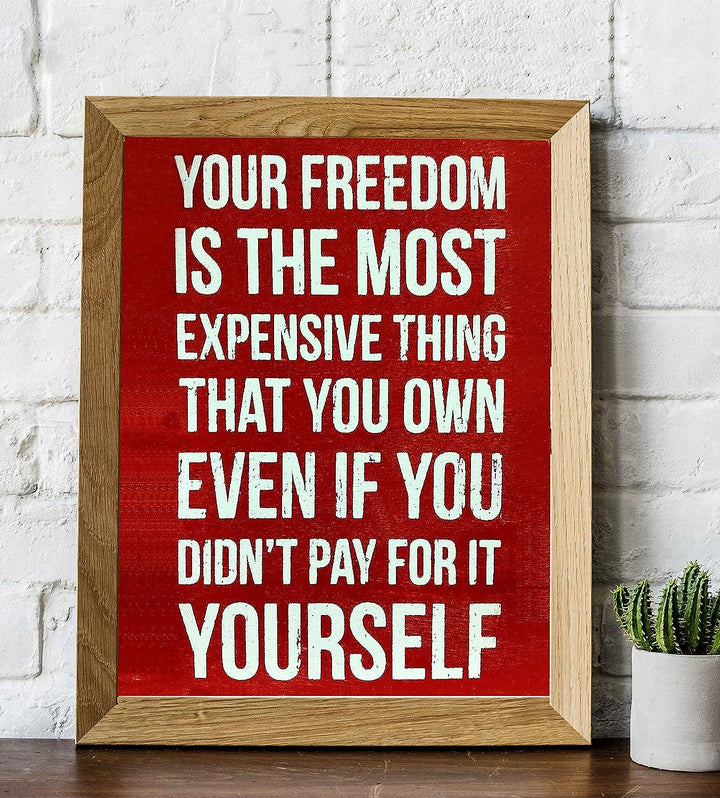 Your Freedom-Most Expensive Thing You Own- 8 x 10" Patriotic Wall Decor-Ready To Frame. Pro-American Poster Print. Rustic Decor for Home-Office-Garage-Bar-Cave. Reminder That Freedom is Not Free!
