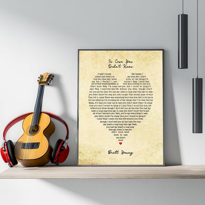 Brett Young-"In Case You Didn't Know"-Song Lyric Wall Art- 8 x 10" Country Music Poster Print with Heart Word Art-Ready to Frame. Home-Office-Farmhouse Decor. Perfect Valentines-Anniversary Gifts!