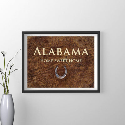 Alabama-Home Sweet Home State Wall Decor -10 x 8" Country Rustic Family Art Print-Ready to Frame. Home-Office-Welcome-Farmhouse Decor. Perfect Southern Housewarming Gift! Printed on Photo Paper.