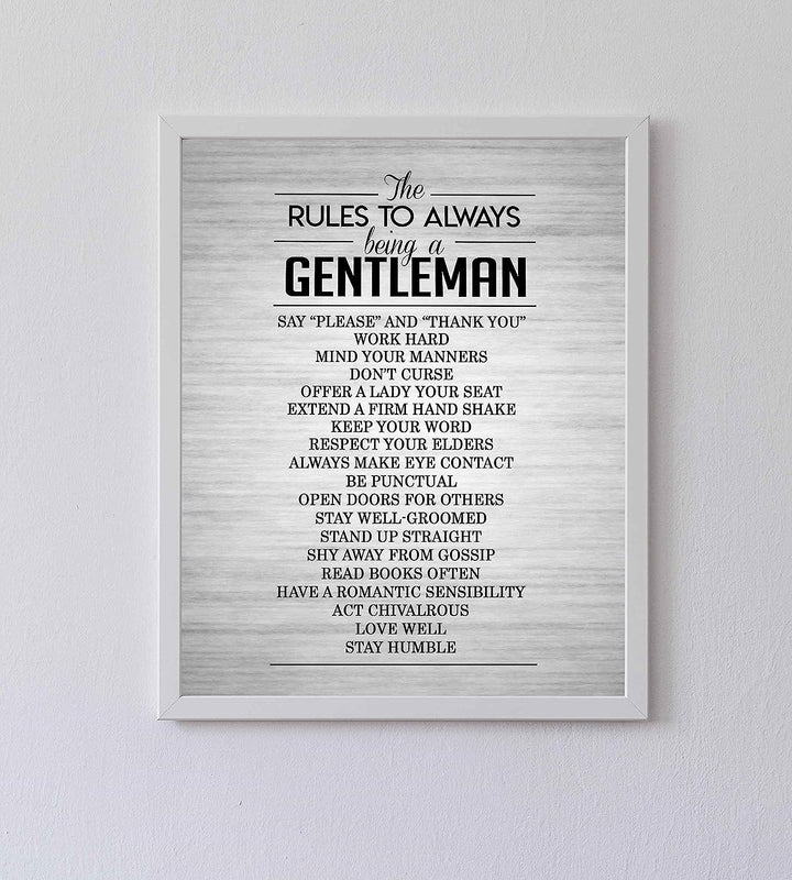 The Rules To Always Being A Gentleman Motivational Wall Art for Men -8 x 10" Typographic Poster Print-Ready to Frame. Perfect Home-Office-Man Cave-School Decor. Great Advice for All Gentlemen!