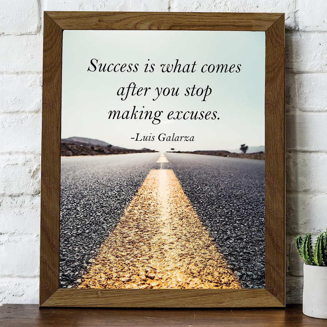 Success Comes After You Stop Making Excuses Motivational Wall Decor-8 x 10" Typographic Highway Photo Print -Ready to Frame. Inspirational Home-Office-Work-Gym Decor. Great Gift of Motivation!