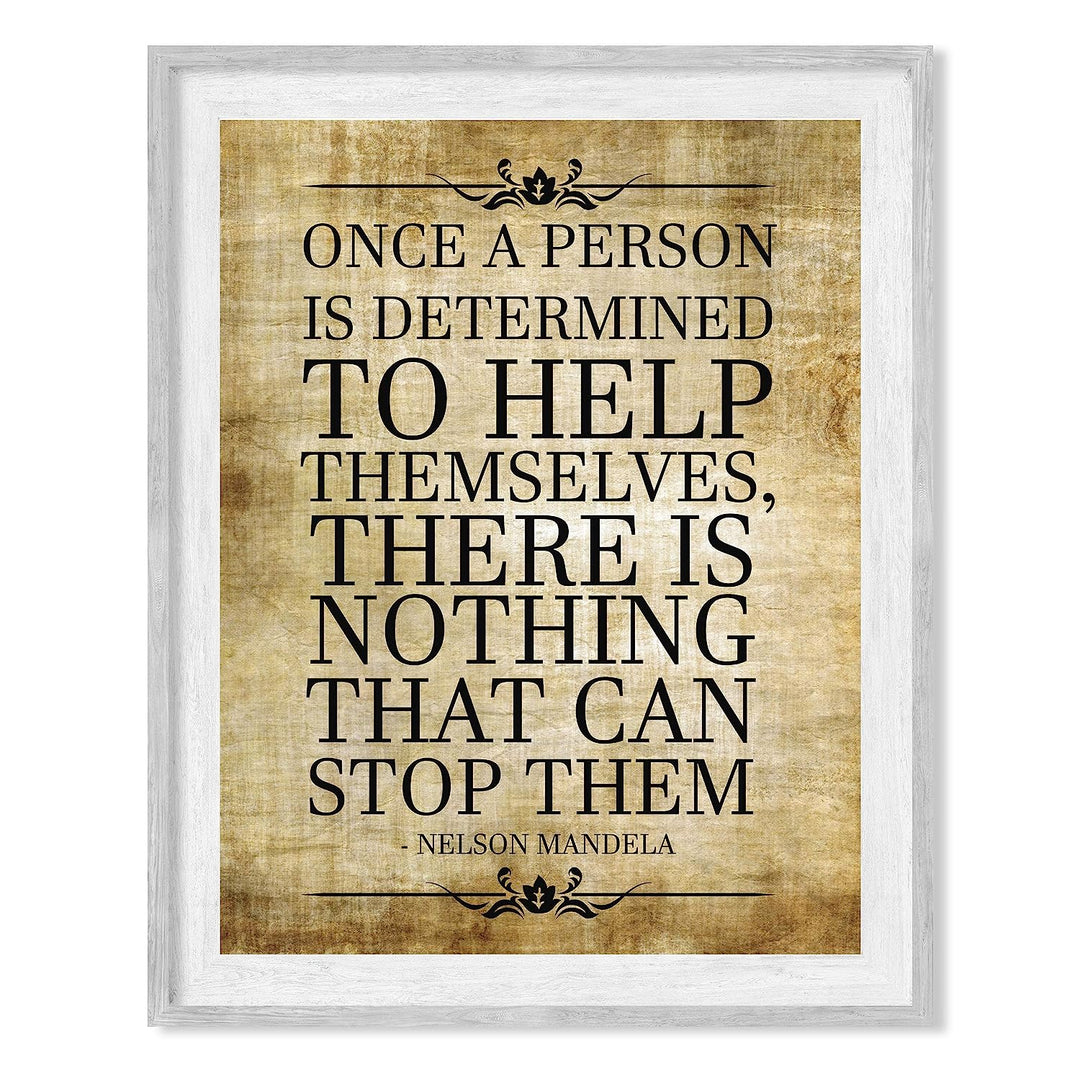 Mandela Quotes Wall Art- ?Once a Person Is Determined To Help Self-No Stopping Them?- 8 x 10" Wall Print-Ready to Frame. Modern Home-Office-School D?cor. Perfect Gift for Motivation &amp; Inspiration.