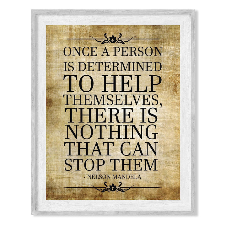 Mandela Quotes Wall Art- ?Once a Person Is Determined To Help Self-No Stopping Them?- 8 x 10" Wall Print-Ready to Frame. Modern Home-Office-School D?cor. Perfect Gift for Motivation &amp; Inspiration.