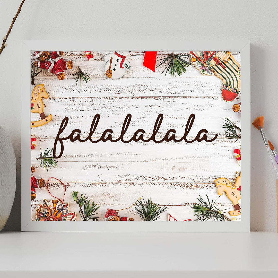 Fa-la-la-la-la Rustic Holiday Sign -14 x 11" Festive Christmas Wall Art Print w/Replica Wood Design-Ready to Frame. Typographic Home-Kitchen-Farmhouse-Welcome Decor. Great Gift! Printed on Paper.