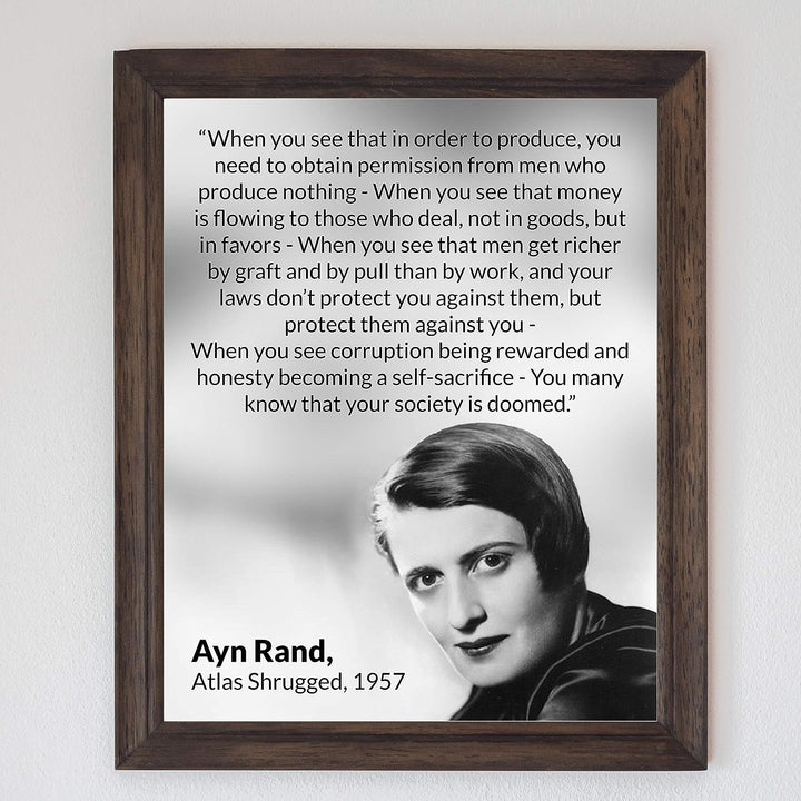 Ayn Rand Quotes-"Atlas Shrugged"-8 x 10" Typographic Political Wall Art Print w/Photo Image-Ready to Frame. Motivational Decor for Home-Office-Classroom-Library. Perfect Gift for History Fans!